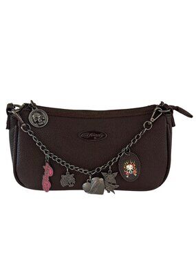 Ed Hardy Brown Faux Leather Crossbody Bag With Charms And Chain Details